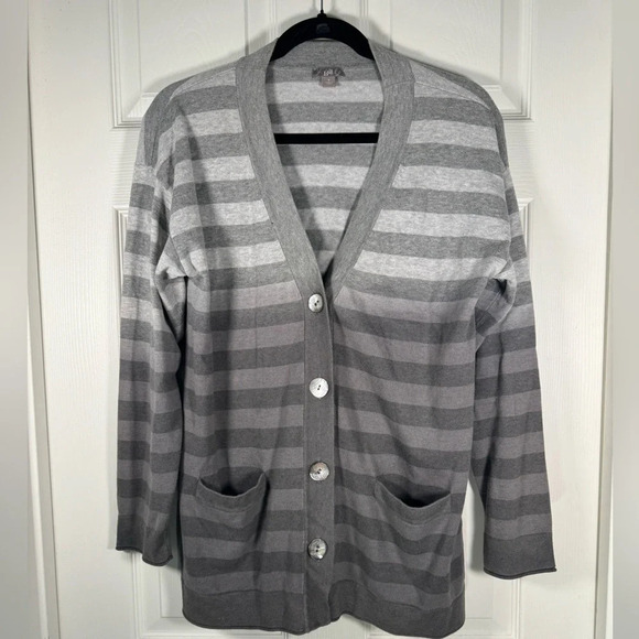 J. Jill Sweaters - J. Jill Ombré Gray Striped Button V-Neck Cardigan Women’s Oversized Size Small
